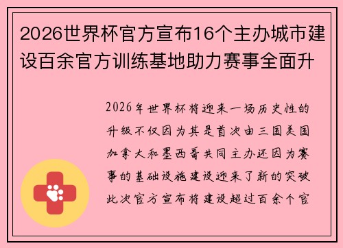 2026世界杯官方宣布16个主办城市建设百余官方训练基地助力赛事全面升级 ⚽ 2026世界杯官方宣布16个主办城市建设百余官方训练基地助力赛事全面升级 ⚽
